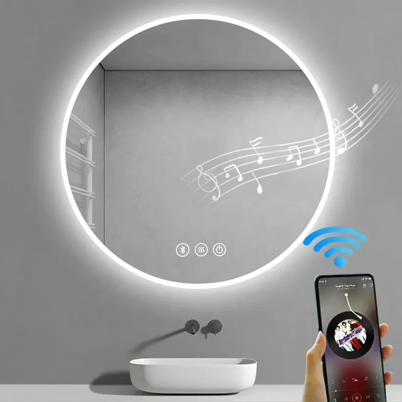 smart led mirror bath bathroom Round mirror with led light and bluetooths speaker music touch screen smart mirror