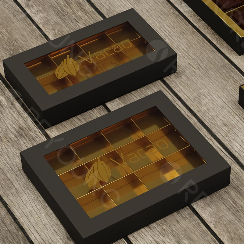 Custom 2 Piece Design Empty Cardboard Truffle Chocolate Gift Box With Window Clear Lid