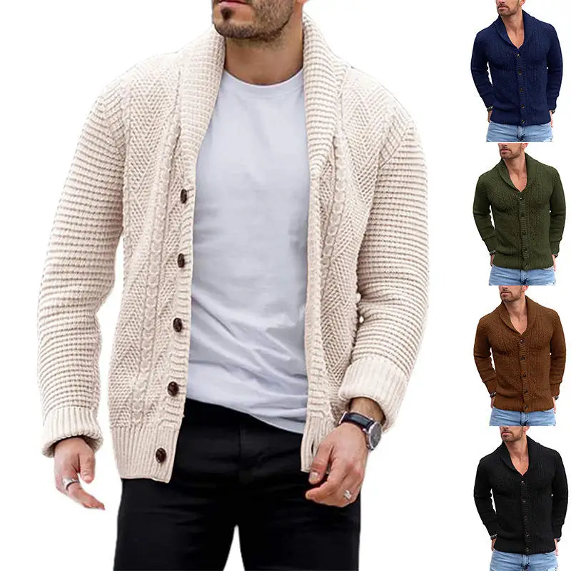 Wholesale knitted fashion men clothes knit pullover solid color cable knit sweater men long cardigan sweater