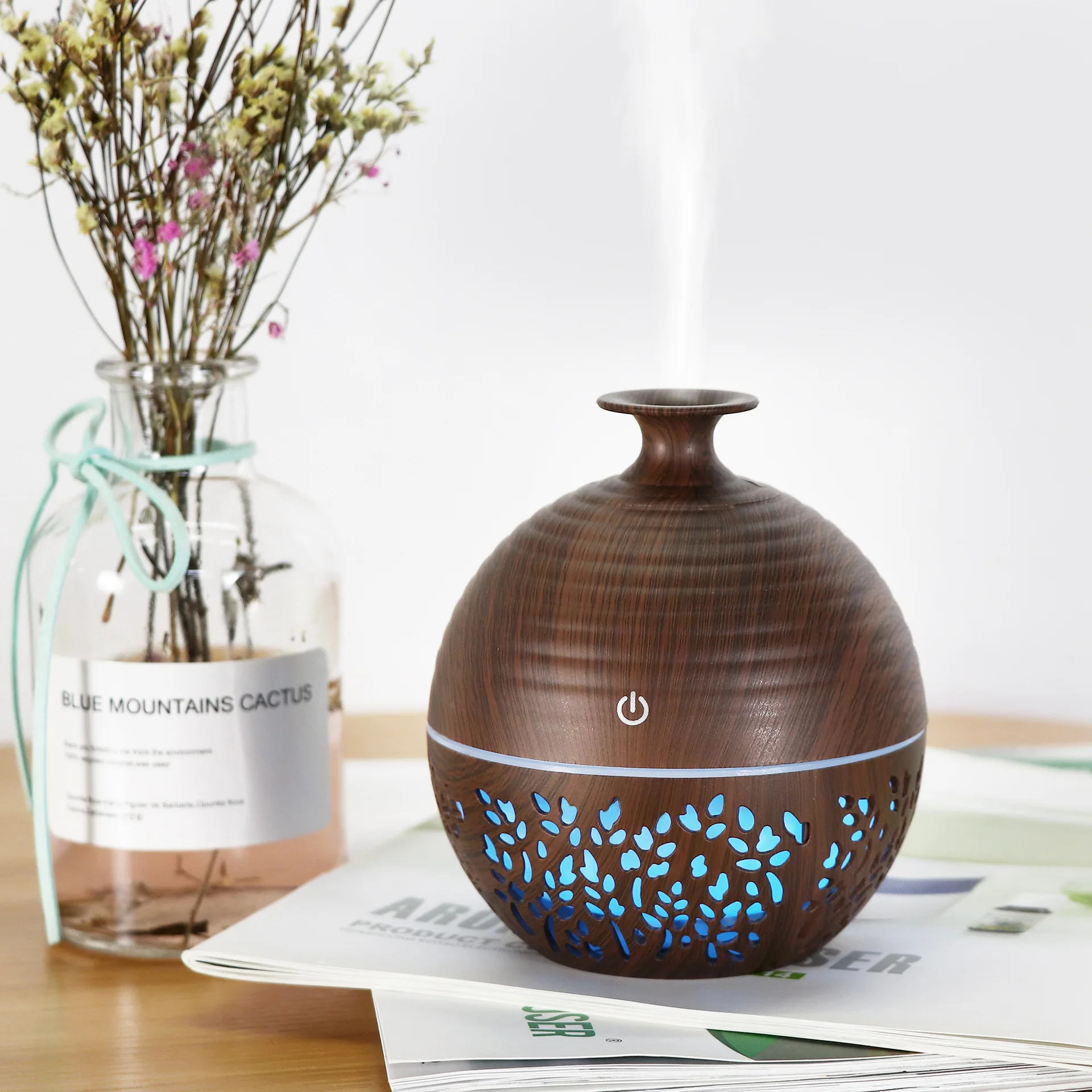 Wooden Vase Fashion Soft Home Room 7 Colors LED Light Mini USB Cool H2O Mist Air Humidifier Aroma Oil Diffuser