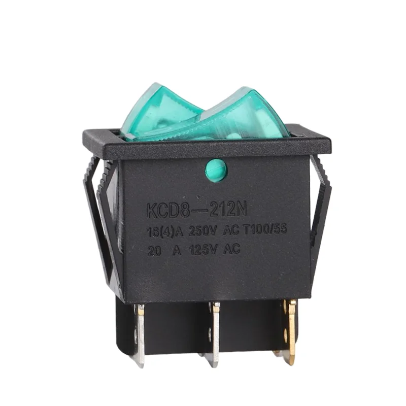 KCD8-212N 16A 250V 6 PIN illuminated rocker switch Green double buttons Waterproof rocker switches