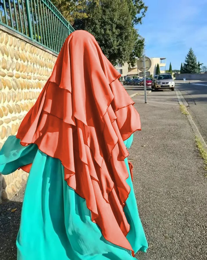 2024 Best Khimar hijab New Design Ready To Ship Three Layer Overhead Chiffon Hijab For Muslim Women