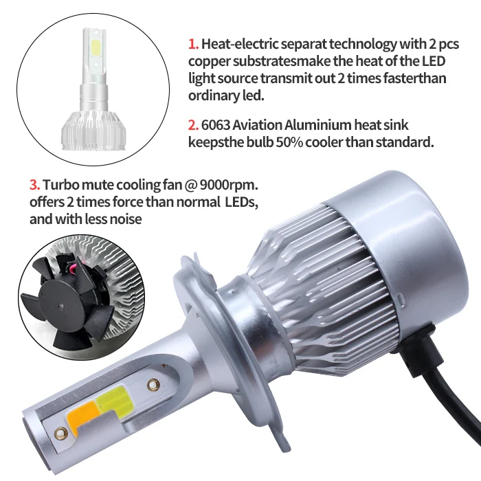 Good price Car C6 Dual Color H4  LED Headlight 72W 7600lm  H1 H3 H7 H11 9005 9006  C6 LED FOG LIGHT