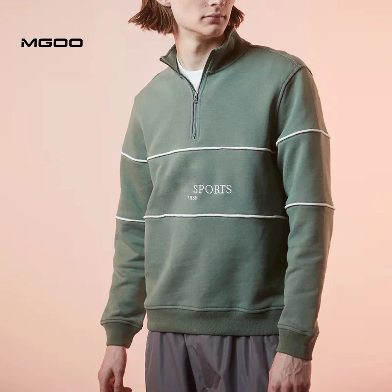 MGOO Winter embroidery logo Quarter Zip Sweatshirt Custom trim high neck jumper