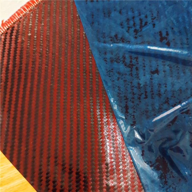 Factory Custom 3k 200g Red Plain Carbon Fiber Aramid Fiber Hybrid Fabrics Colored Red Carbon Fiber Fabric Roll Price