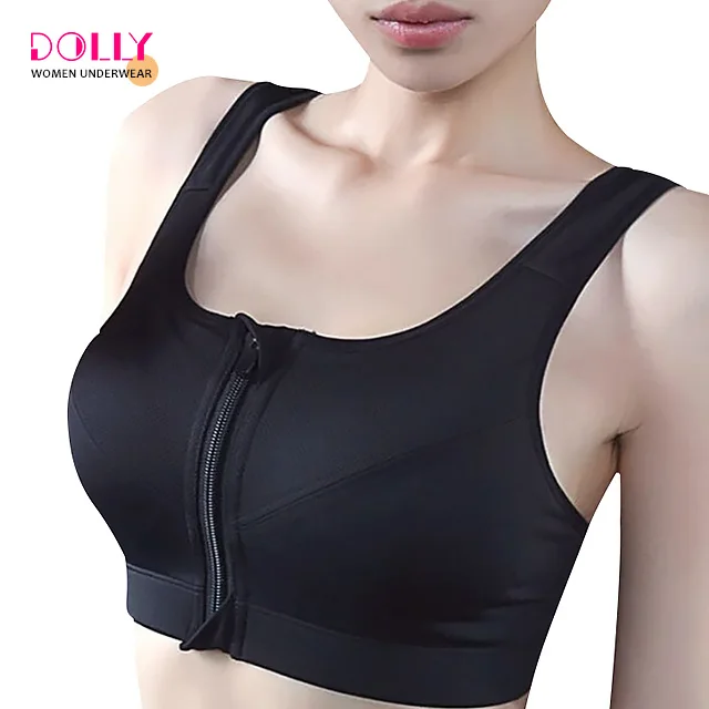 High Impact Front Closure Custom Sportswear Bra With Zip Wholesale Gym Fitness Yoga Bra Crop Top Woman