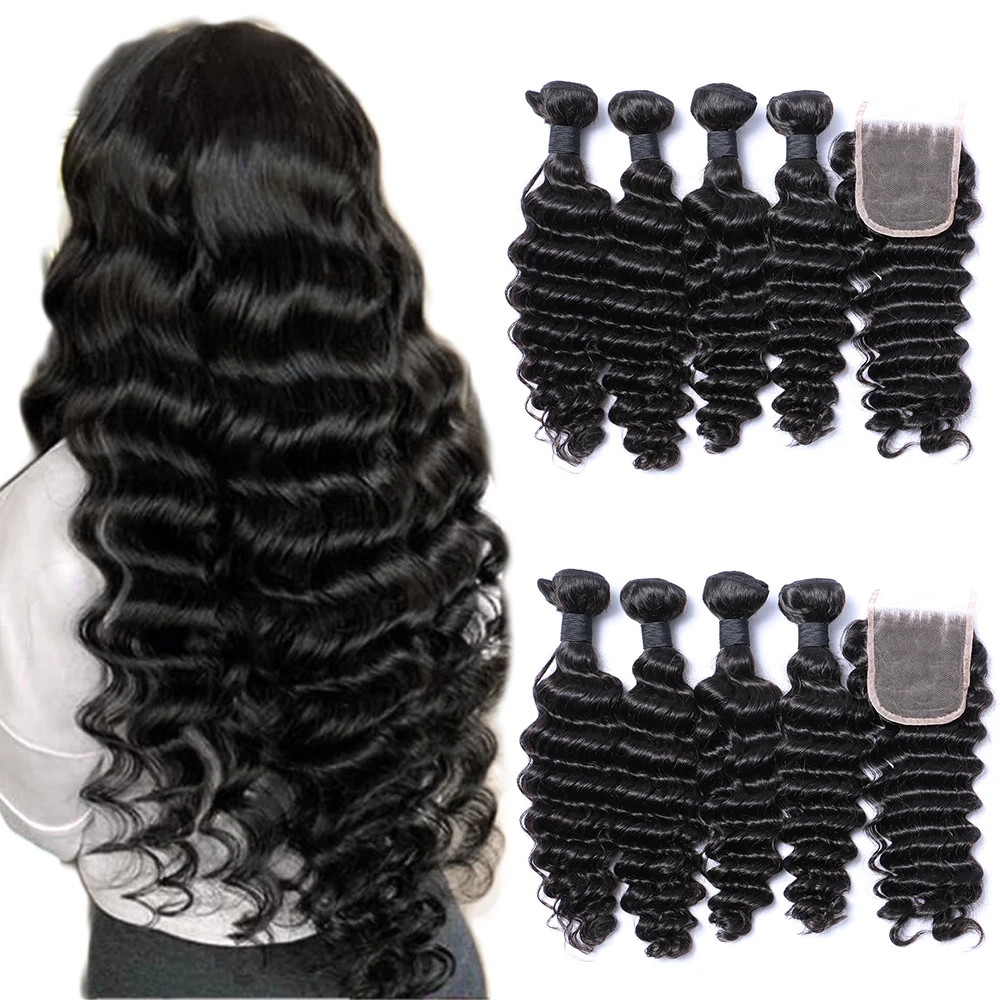 40 38 36 34 32 30 28 inch cheap brazilian hair weave bundles with lace closure, Can be dyed Raw Virgin brazilian deep wave hair