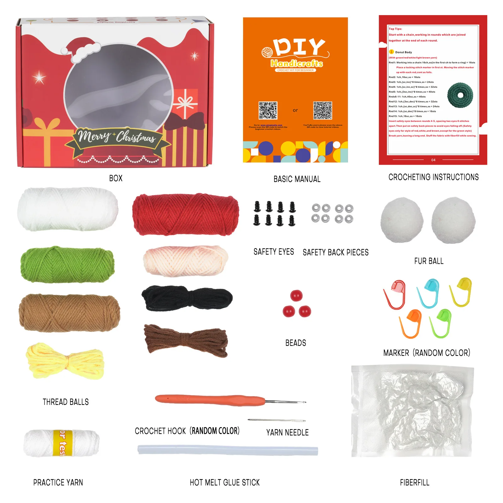 Crochet Christmas Kit for Beginners Christmas Crochet Gifts Starter Knitting Kit with Step-by-Step Video Tutorials
