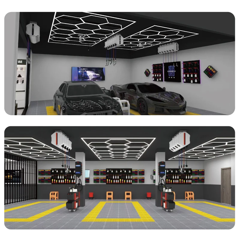 SG-100. Best Selling Hexagon LED Kit 2410mm*4780mm Detailing Light for Garage Car Care Equipment with Hex Led Lights