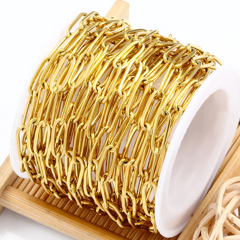fine jewelry gold plated 4mm stainless steel rectangle paper clip paperclip chain meter on roll spool