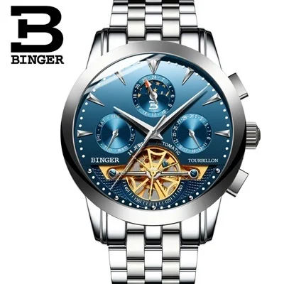 BINGER Luxury Men Watch Switzerland Mechanical Wristwatches Sapphire Watches Full Stainless Steel Clock Montre Homme