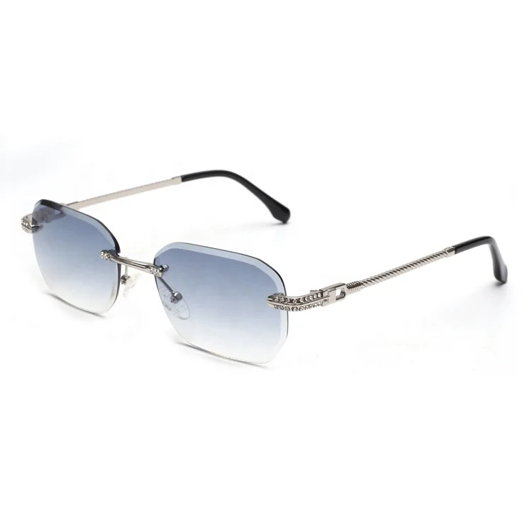 2023 солнцезащитные очки без оправы с обрезными краями в стиле ретро, металлические прямоугольные дизайнерские очки для мужчин