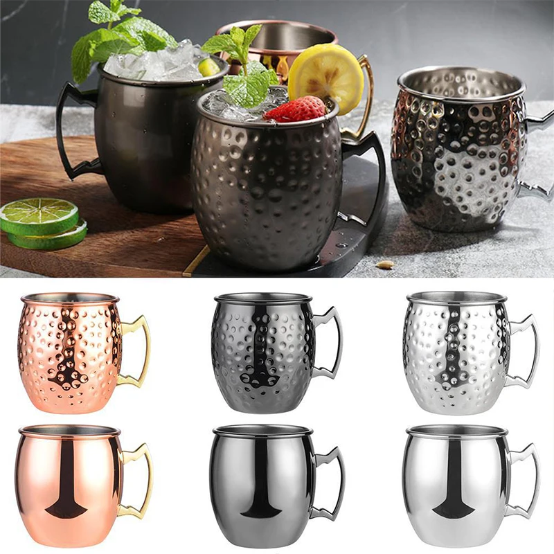 Moscow Mule Mugs 18 oz Hammered Copper Cups with 304 Stainless Steel Lining and Gold Brass Handles Perfect for Cold Drinks Beer
