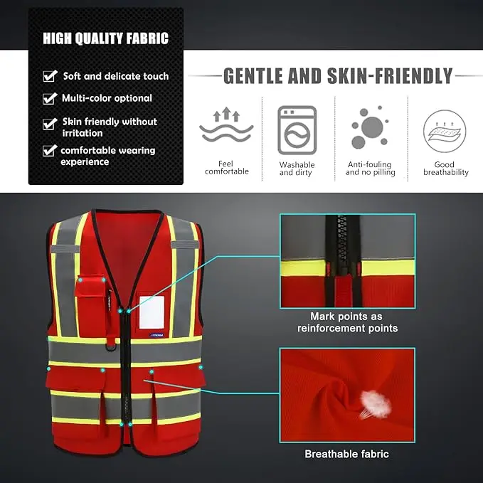 Custom Logo Personalised Printed Reflective Safety Clothing With Pockets Zipper High Visibility Safety Vest for Women Men