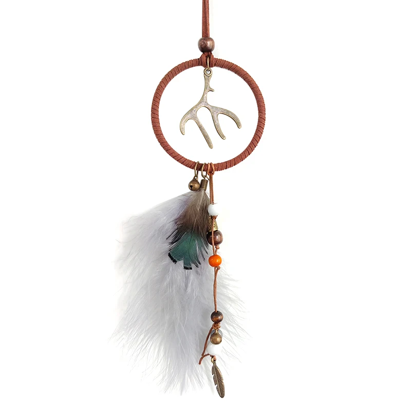 Handcraft Dream Catcher Feather Deer for Car Interior Rear View Mirror Hanger Car Accessories Pendant Interior Decoration