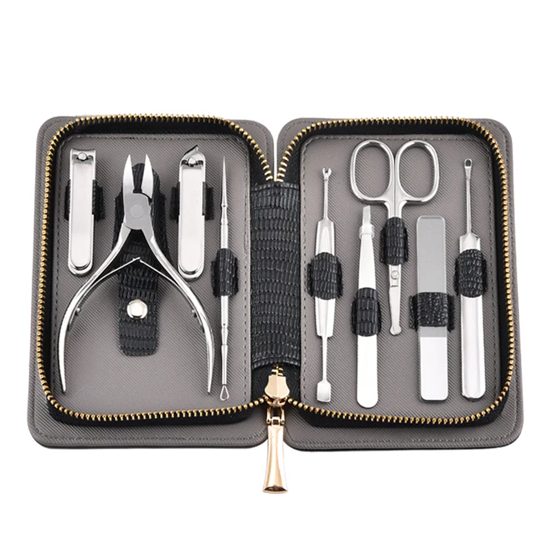 9-piece set of Stainless Steel Nail Manicure Set and pedicure knife nail clippers set of portable beauty clippers gift tool