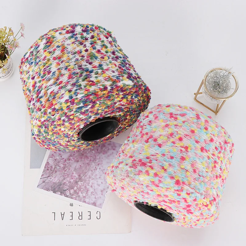 Pretty Colorful Soft Polyester Nylon Blended Pompom Fancy Yarn for Crochet and Hand Knitting