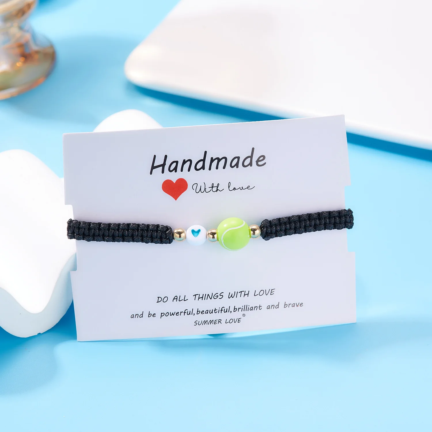 fashion ball football rugby tennis heart bead bracelet sports daily wear with adjustable woven men jewelry charm bracelet