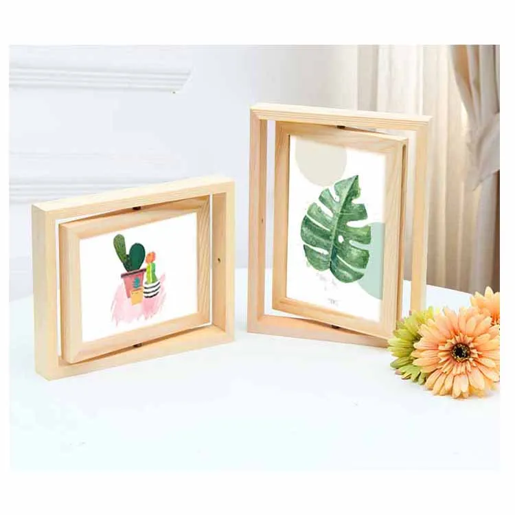 Creative Solid Wood 8-inch Nordic Double-sided Rotating Photo Frame Can Hold Two Photos Wooden Photo Frames