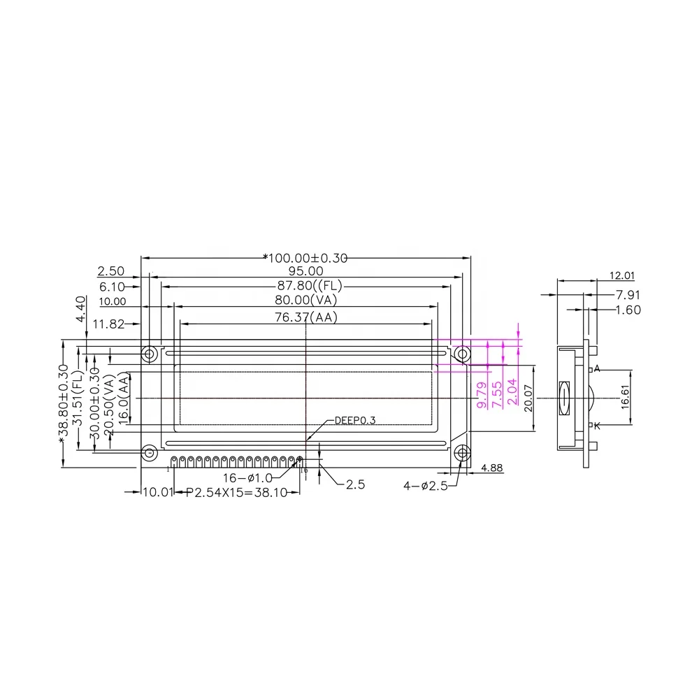 TCC(1602J) winstar custom 16x2 module 16pin 8-bit parallel iic interface screen 1602 lcd character display