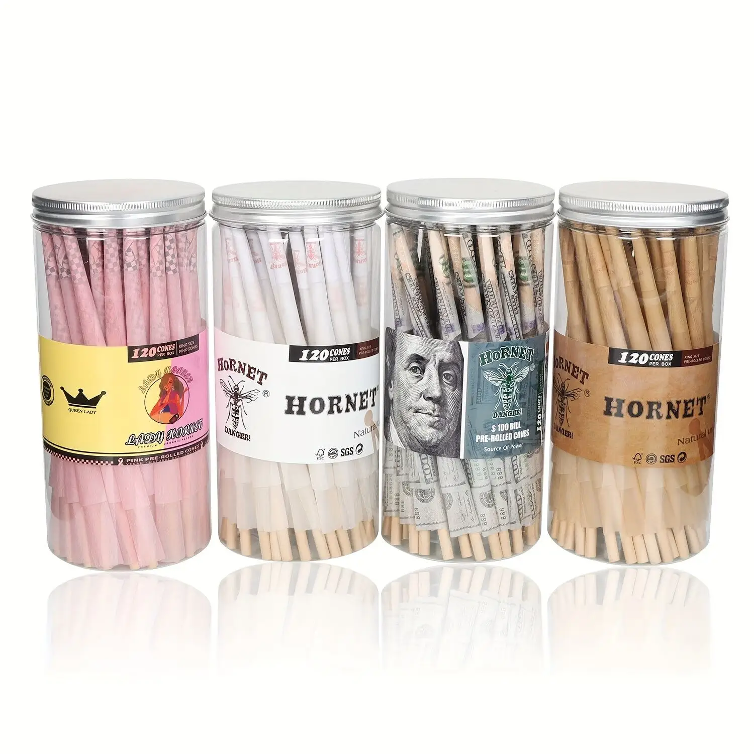 Custom Pre Classic King Size Roll Pink White Brown Dollar Natural Cone 120 per Paper Box