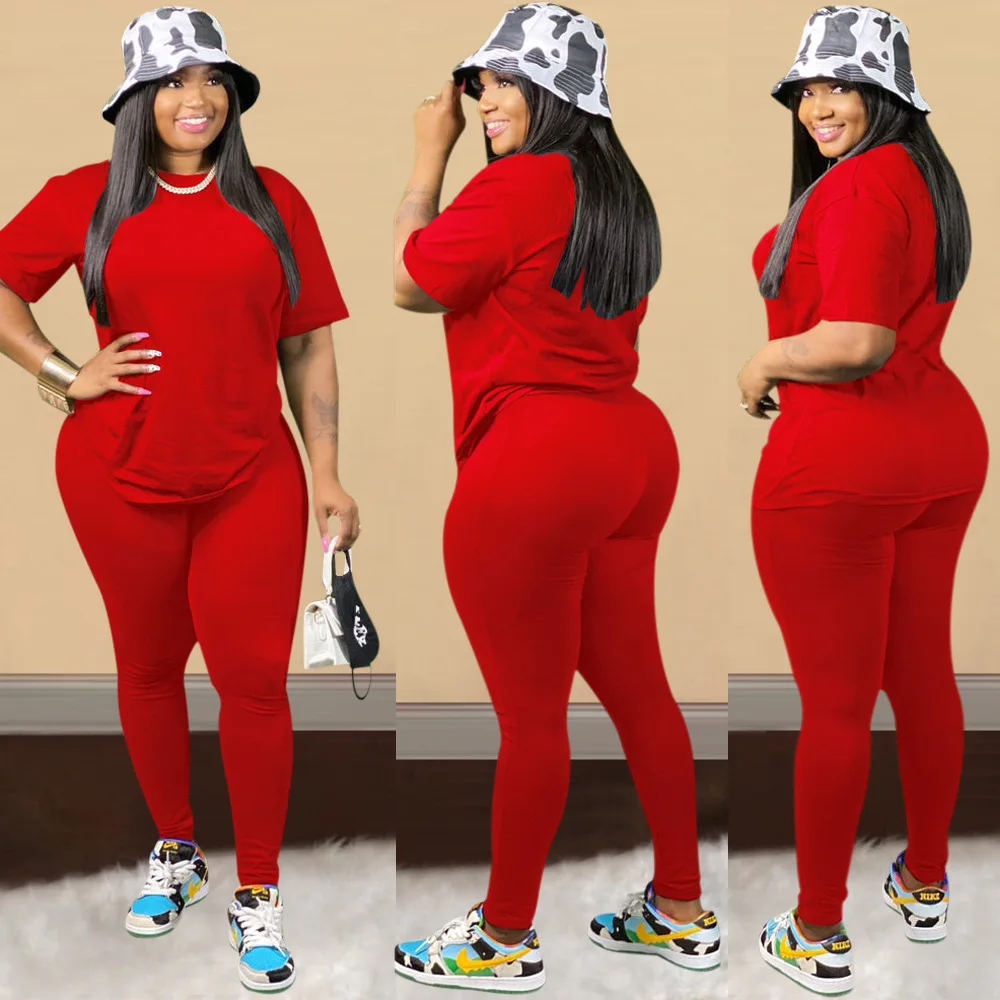 S-5XL Plus Size Clothing Custom Logo Womens Sweat Suit Sets Two Piece Summer Outfits Short Sleeve T Shirt 2 Piece Pants Set