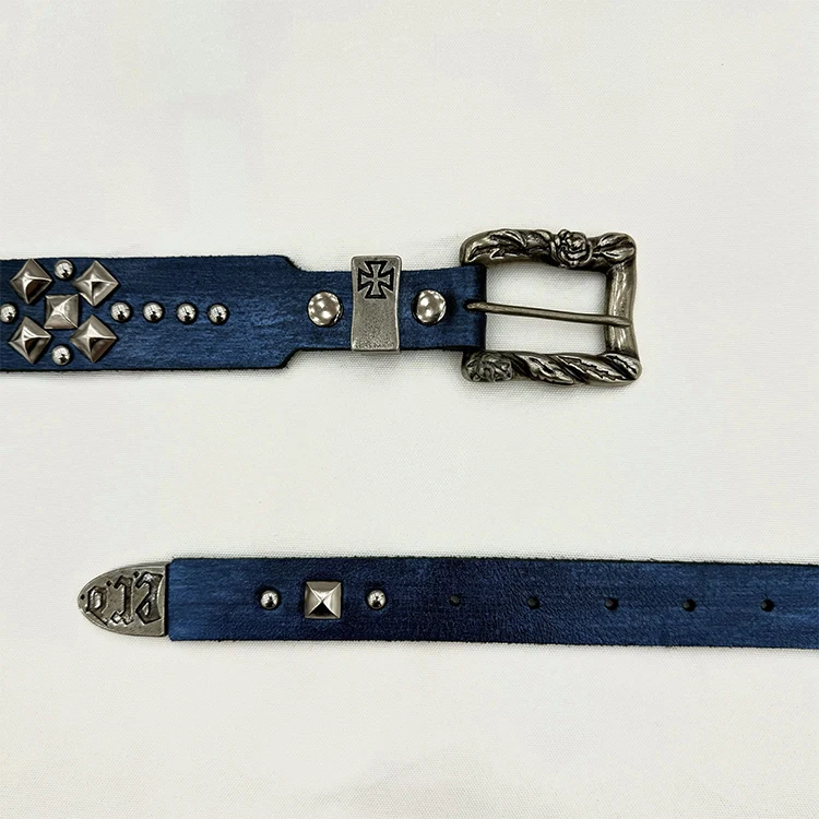 Studded Belt New double nail cross cowhide punk distressed belt