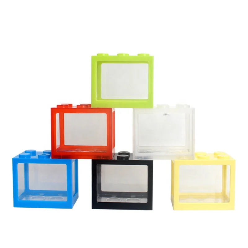 Mini Small Desktop Transparent Acrylic Plastic Block Goldfish Fish tank Color Building Aquarium Creative