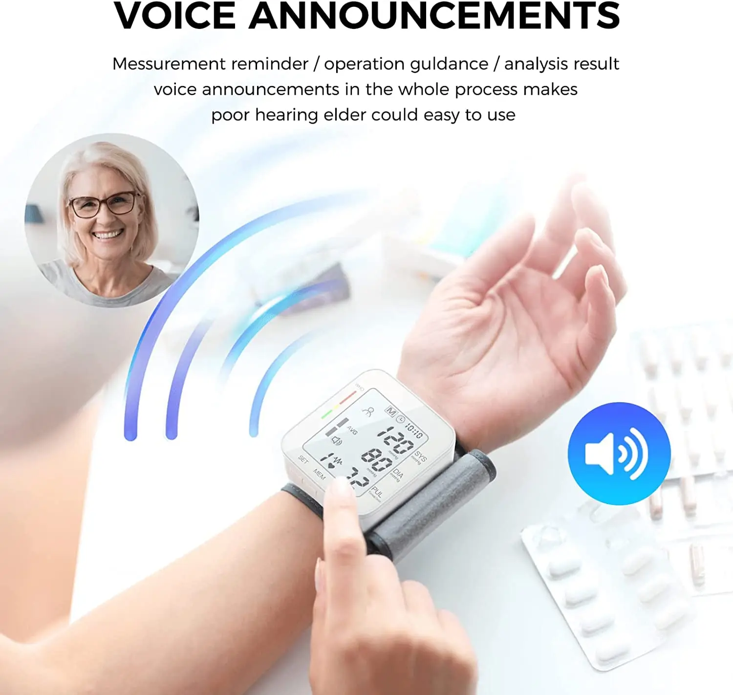 Blood Pressure Monitor Wrist Bp Monitor Large LCD Display Blood Pressure Machine Adjustable Wrist Cuff 5.31-7.68 inch