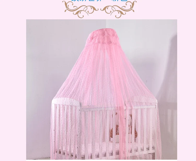 OEM polyester Princess Pink Blue White Color Children Kids Baby Cot Crib Canopy Bed Curtain Hanging Mosquito Net For Girls Bed
