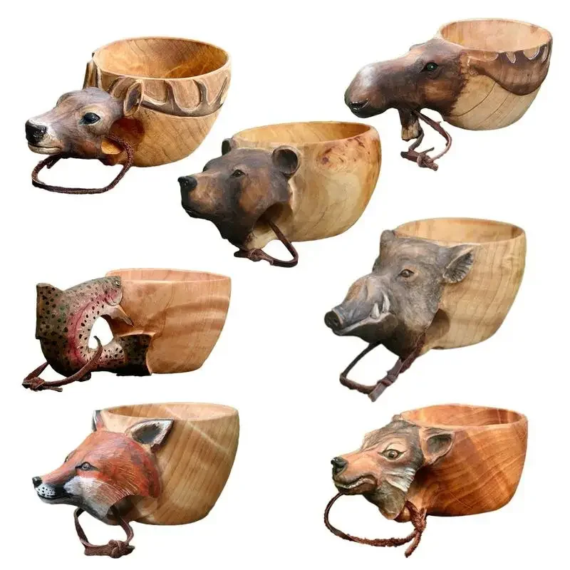 Деревянная чашка с животными