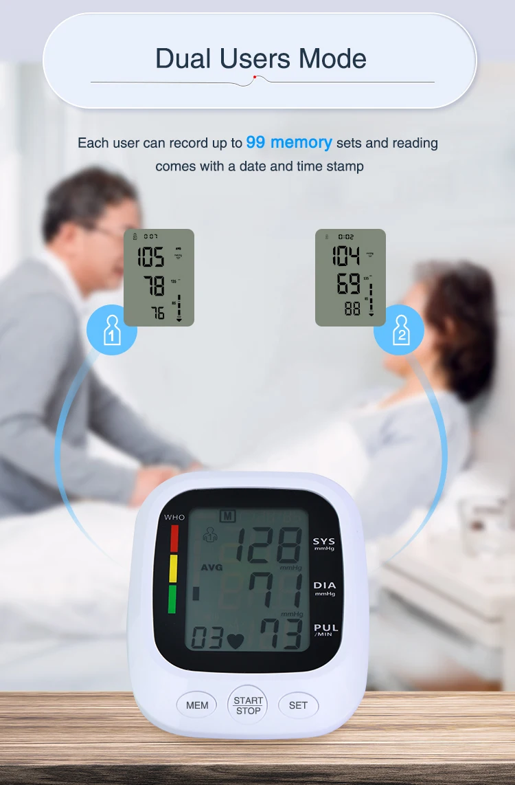 Large LCD Factory Yonker Automatic Digital Smart sphygmomanometer meter Upper Arm blood pressure bp monitor