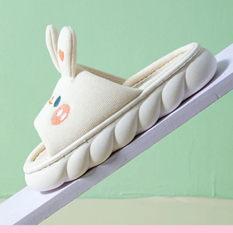 Lovely rabbit linen slipper couples household cotton linen slippers anti slip