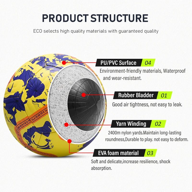 Match Design Yellow and Purple Color Size 5 Official Pu Thermal Bonded Football With Professional Quality