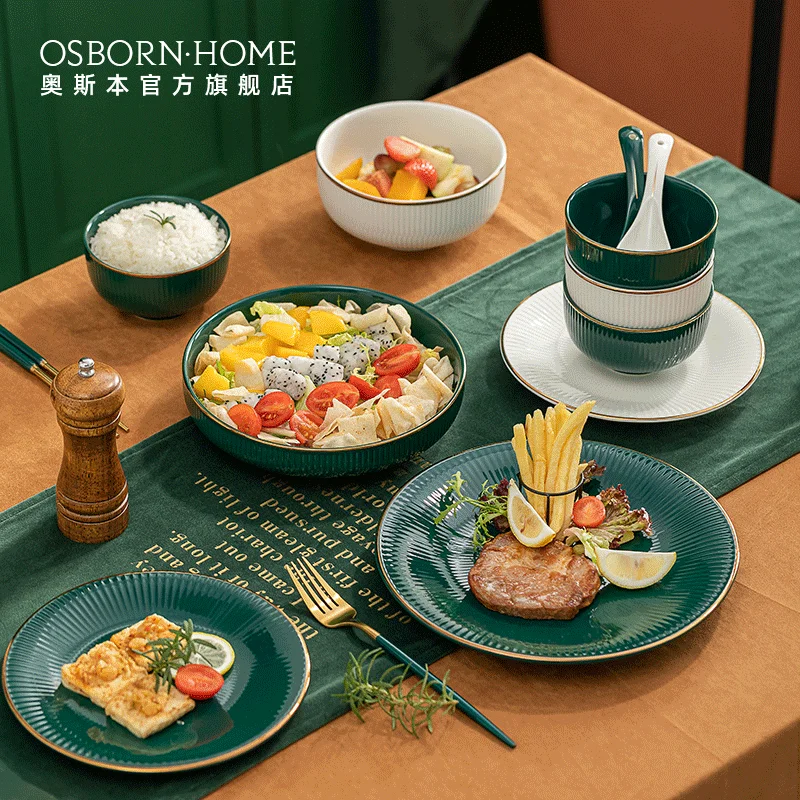 OSBORN nordic Style Luxury plates bowls cutlery porcelain dinnerware sets tableware With Gold Trim