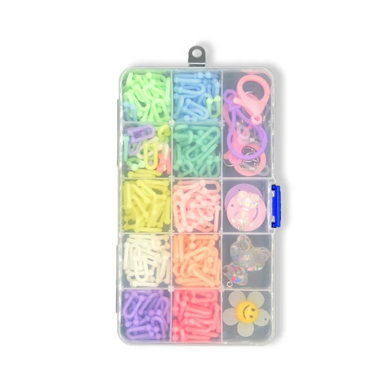 Best Selling Cartoon Charms Macaron Color U-shape Sunglasses Mobile Phone Headphones Chain Multi-purpose DIY Set Box