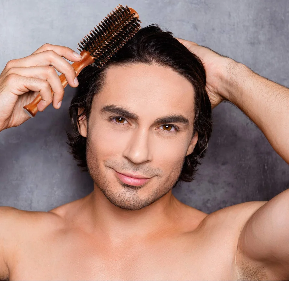 Natural Wooden Handle for Women and Men ,Blow Drying to Style Curl Hair Boar Bristle Round Styling Hair Brush