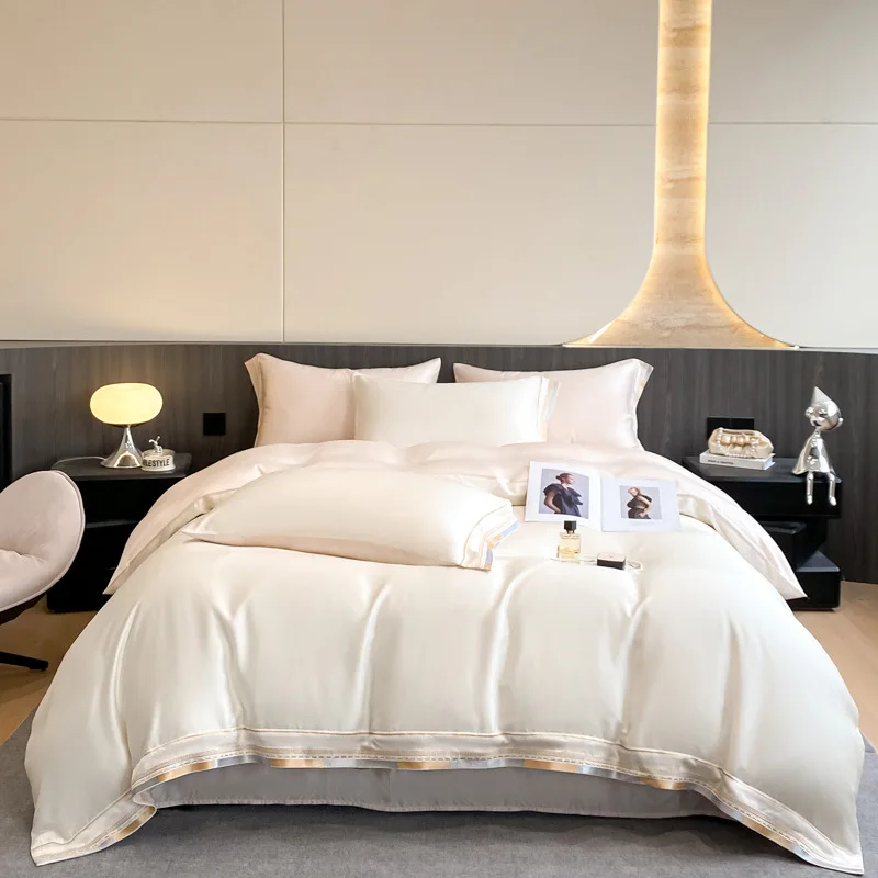 Wholesale Lyocell Tencel Four-piece Set 60s Solid Color Bed Theme Hotel Linen Hotel Plain Color Hotel Uses A Four-piece Set