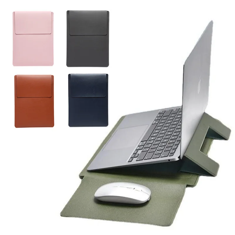 America PU Leather Laptop Sleeve Protective Holder Laptop Case with Stand and Mouse Charge Cable Bag