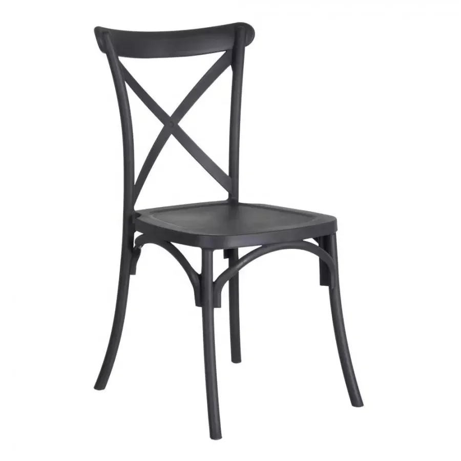 Polypropylene Cross Back Side Chair Resin Cross Back Plastic Chair in Black