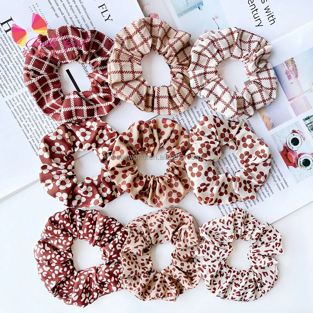 BELLEWORLD wholesale Korean new accessories floral daisy printed scarf scrunchie long ribbon scrunchies for women