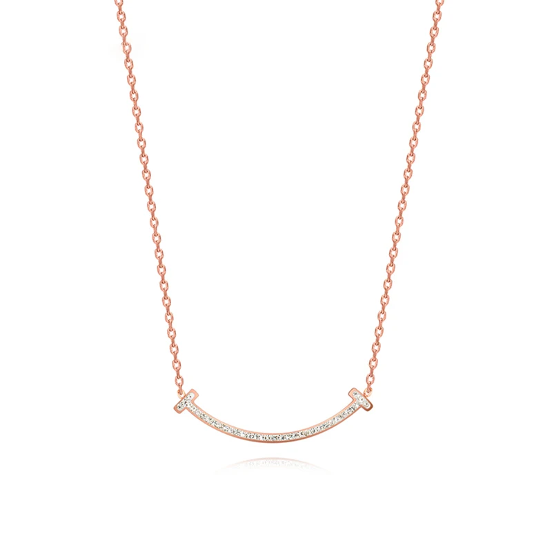 
NAKAMURA Zircon pendant necklace Smile smiley Do not fade Rose Gold simple necklace women zircon necklace 