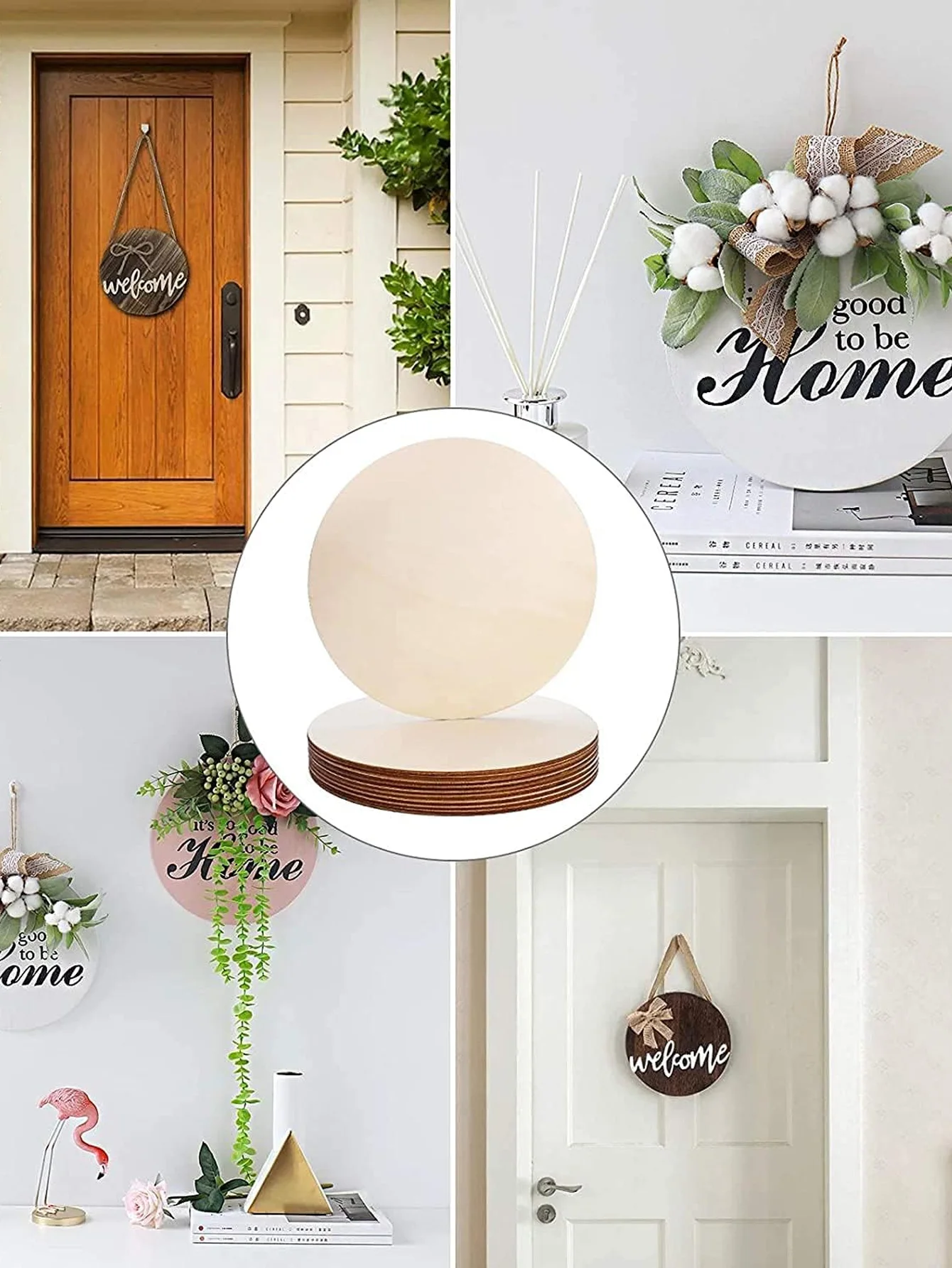 5pcs 30 cm round Wooden Crafts Door Hanging Sign Blank for Wreath Board Painting Holiday Decoration Stand Included