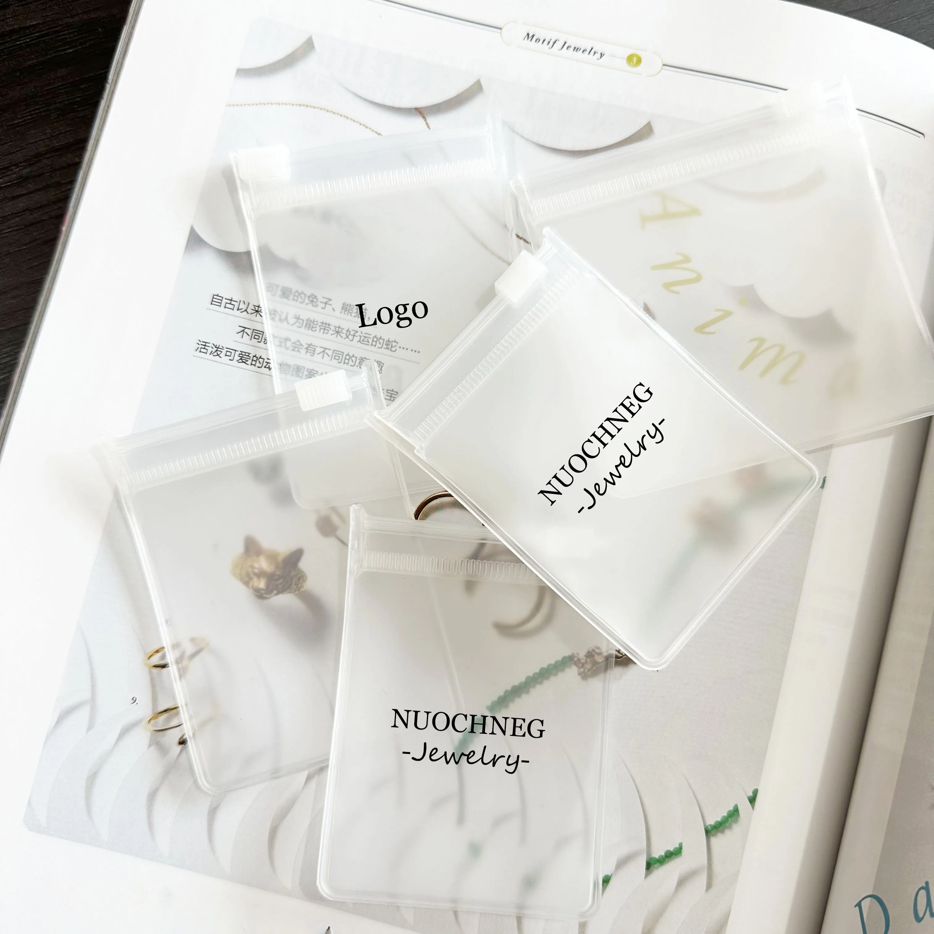 Custom Logo Jewelry Zipper bags clear Jewelry Pouch PVC Plastic Frosted Jewelry Bag for Ring Accessories Packaging & Display