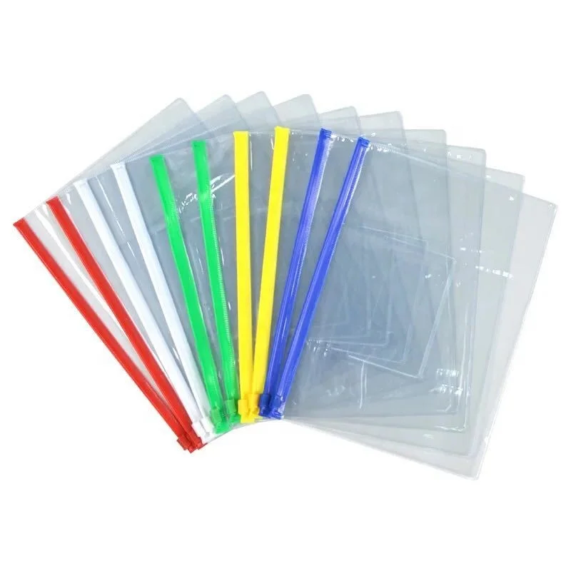 Wholesale hot selling custom smooth and transparent  A4 PVC ziplock document folder