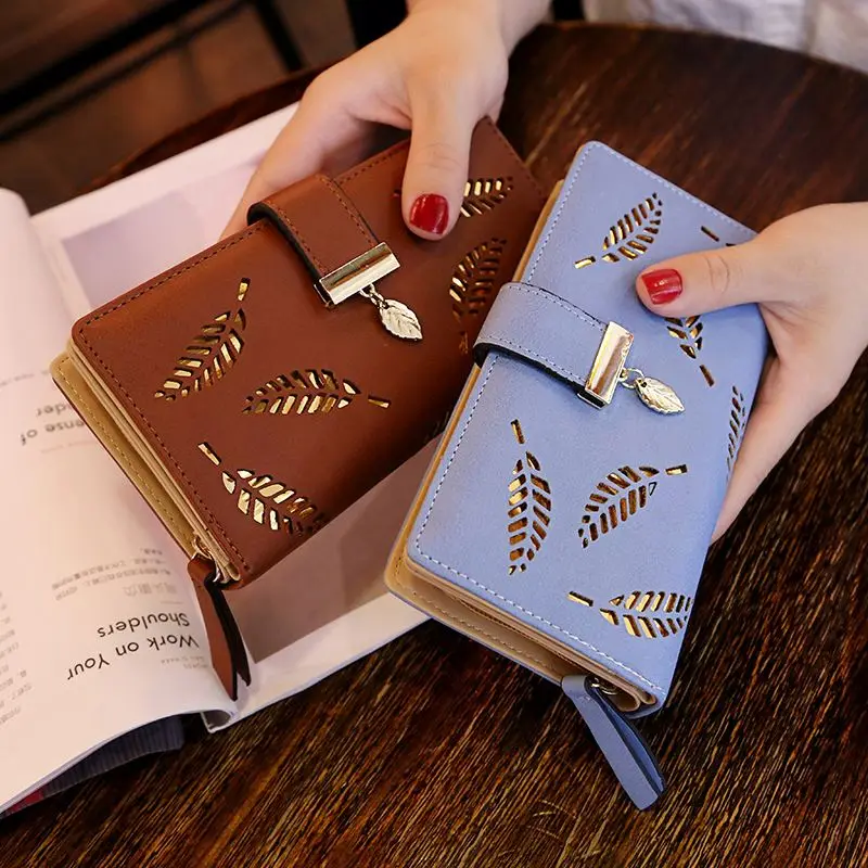 Large Capacity Cell Phone Clutch Bag High Quality Ladies PU Hollow Leaf Wallet