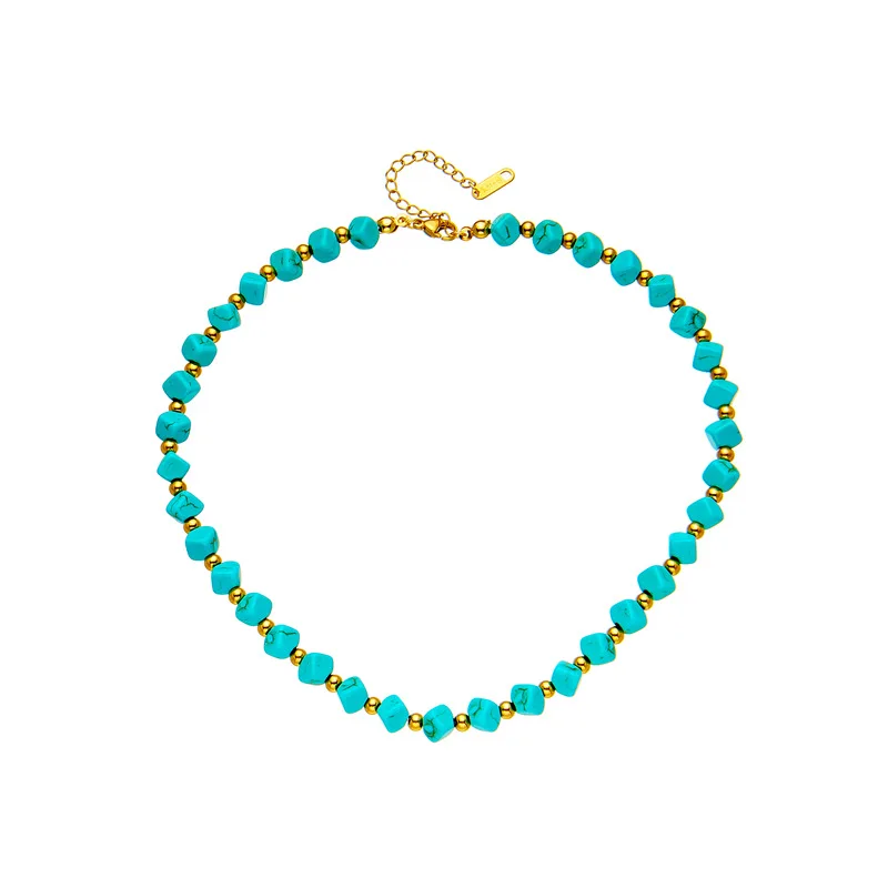 Titanium Steel Necklace Collarbone Necklace Jewelry Creative Personality Turquoise Titanium Steel Beaded Braded Necklace