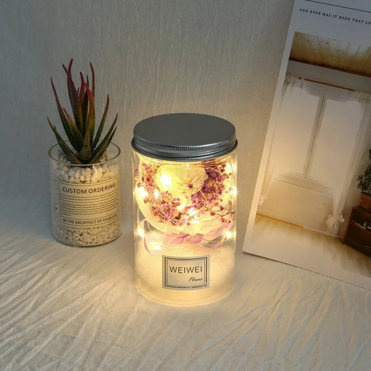 Романтическая вечная роза, сохраненный цветок со светодиодной подсветкой в пластиковом куполе, декоративные подарки на день Святого Валентина