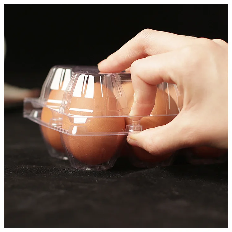 A plastic PET  egg trays egg box used by supermarkets to prevent eggs from breaking