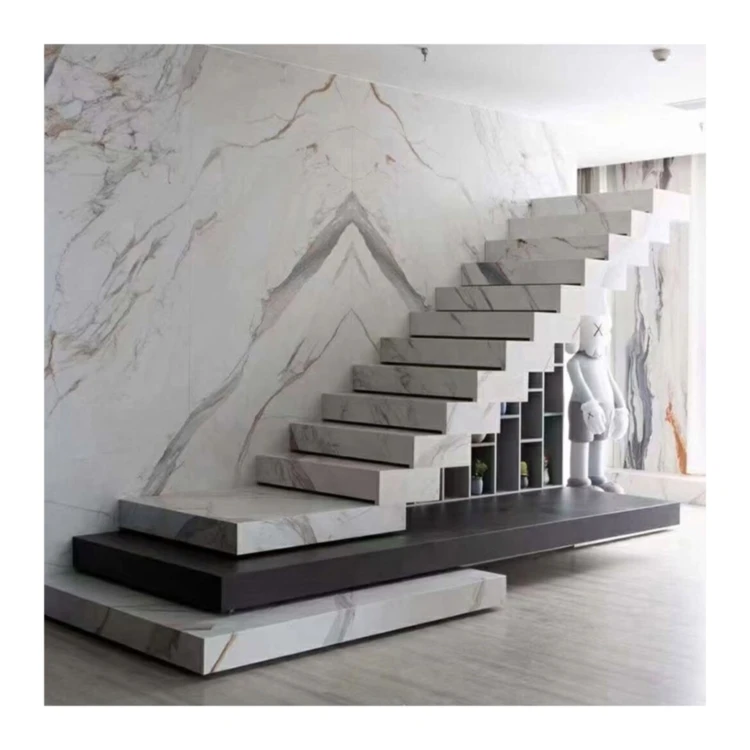 promotion price fast delivery floating staircase staircase l shape  aluminium profile stairs artificial stone plates marble